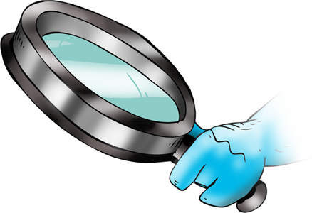 Bonolinos Hand hält eine Lupe