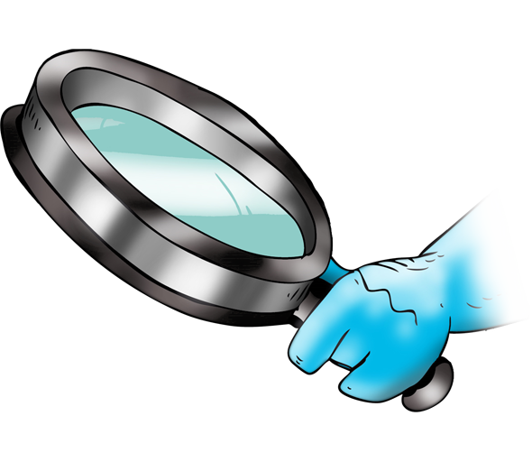 Bonolinos Hand hält eine Lupe