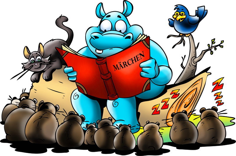 Bonolino liest den Lemmingen aus einem Märchenbuch vor