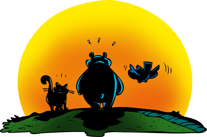Bonolino, MauMau und Türülü spazieren in den Sonnenuntergang
