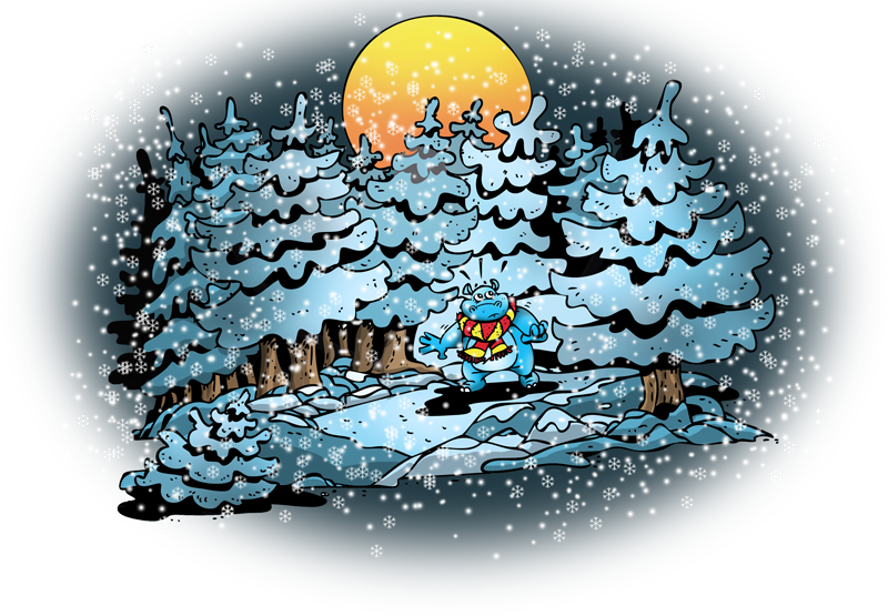 Bonolino wandert durch den verschneiten Winterwald